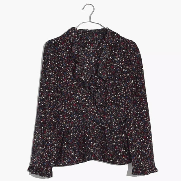 Madewell • Silk Ruffle-Hem Wrap Top in Starry Night - Picture 5 of 11